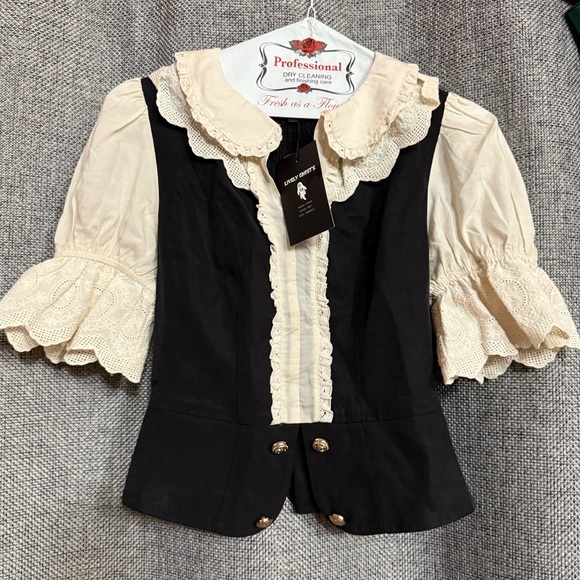 Lively Ghost NWT The "Ravenshade" Ruffle Blouse Ivory Black Gothic Cottage Witch - Picture 5 of 7